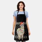 Llama Christmas Lights Ugly Xmas Sweater Holiday エプロン (着用した状態)