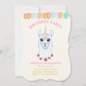 Llama-corn 7歳の誕生日パーティーの招待状 招待状 (正面)