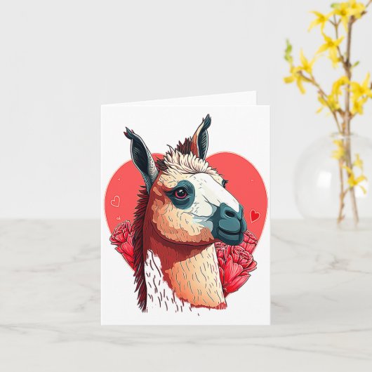 Llama Cute Alpaca Valentines Day Animal  カード (黄色い花)