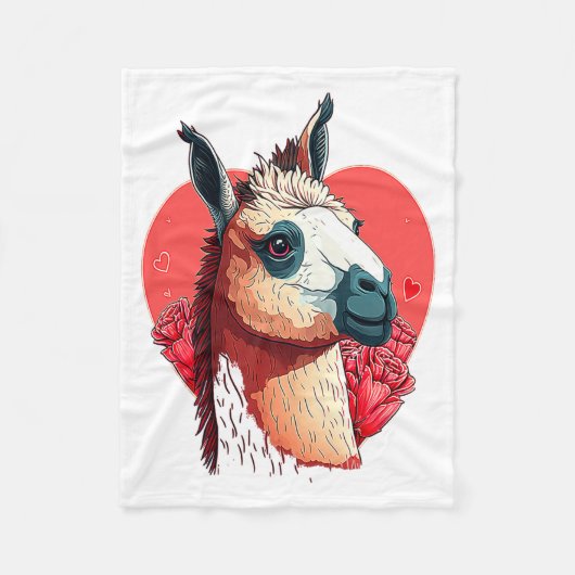Llama Cute Alpaca Valentines Day Animal  フリースブランケット (正面)