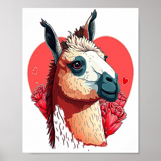 Llama Cute Alpaca Valentines Day Animal  ポスター (正面)