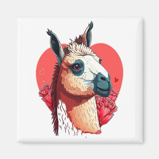 Llama Cute Alpaca Valentines Day Animal  マグネット (正面)