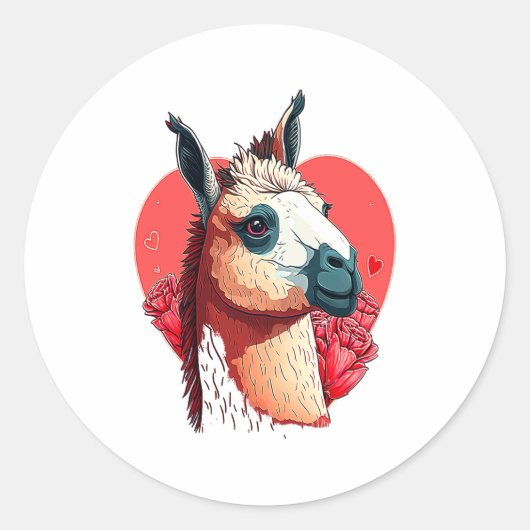 Llama Cute Alpaca Valentines Day Animal  ラウンドシール (正面)