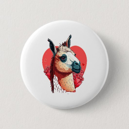 Llama Cute Alpaca Valentines Day Animal  缶バッジ (正面)