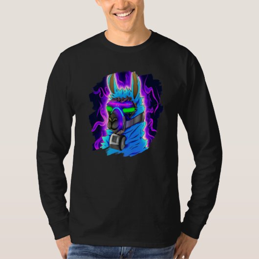 Llama Cyborg Robot Llama Cool Artistic Retro Alpac Tシャツ (正面)