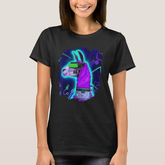 Llama Cyborg Robot Llama Cool Artistic Retro Alpac Tシャツ (正面)