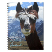 Llama Face Mountains Personalized Knitting Journal ノートブック (正面)