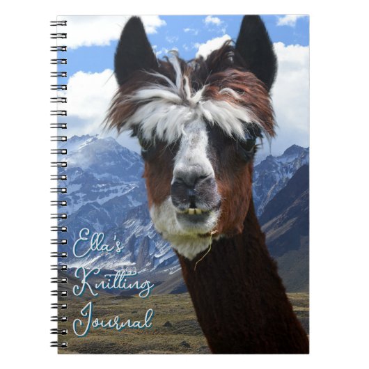Llama Face Mountains Personalized Knitting Journal ノートブック (正面)