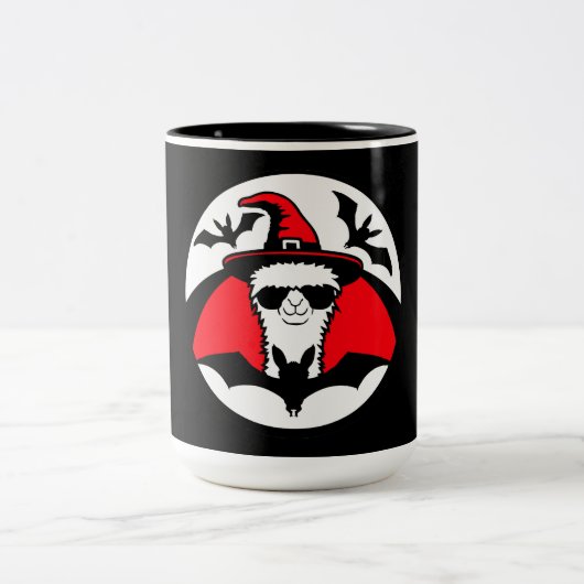 Llama Halloween Witch Hat Bats Cool Animal Party ツートーンマグカップ (中央)