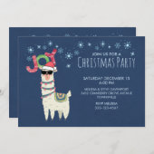 Llama in クール Santa Hat with Snowflakesパーティー 招待状 (正面/裏面)