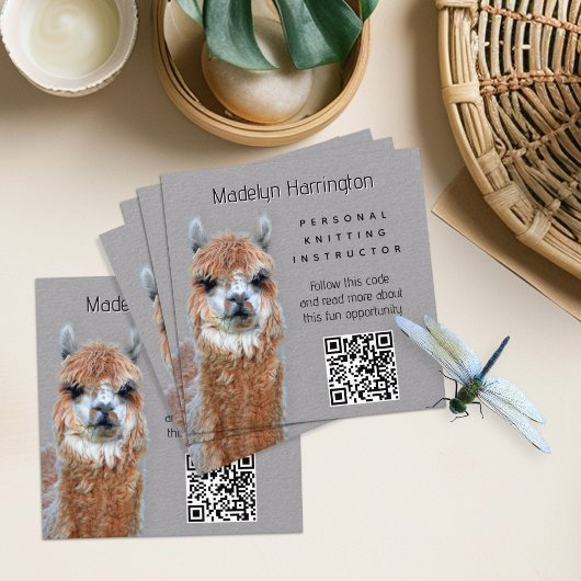 Llama Knitting Instructor QRコード名刺 スクエア名刺