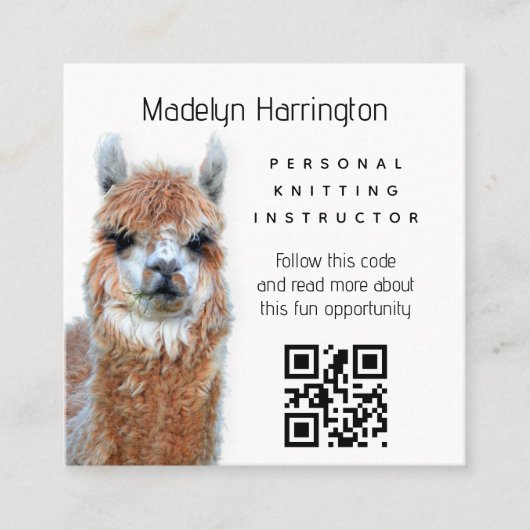 Llama Knitting Instructor QRコード ビジネスカード (正面)