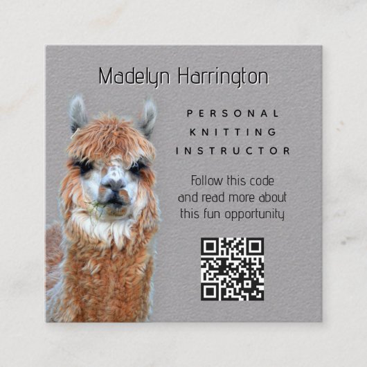 Llama Knitting Instructor QR code Business Card スクエア名刺 (正面)