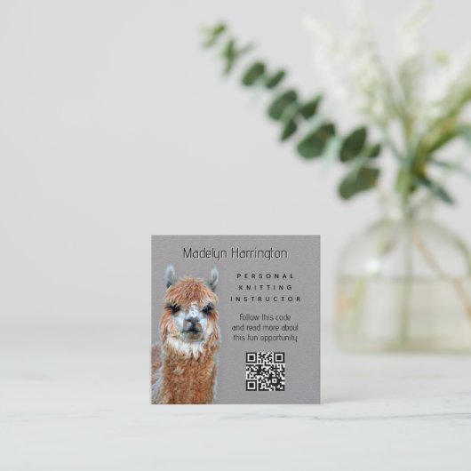 Llama Knitting Instructor QR code Business Card スクエア名刺 (スタンド正面)