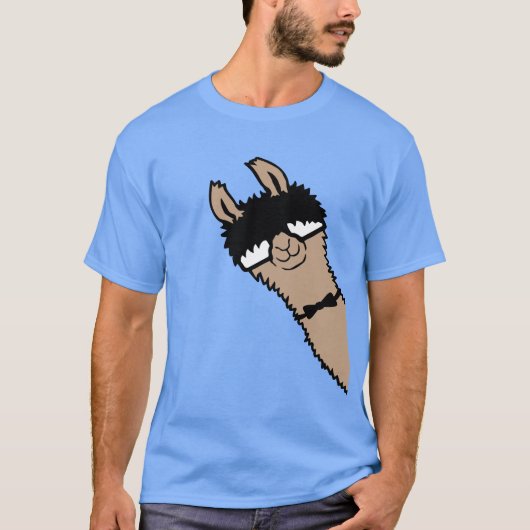 Llama Nerd Cool Alpaca Peeking Sunglasses Bow Tie Tシャツ (正面)