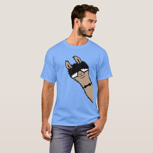 Llama Nerd Cool Alpaca Peeking Sunglasses Bow Tie Tシャツ (正面フル)