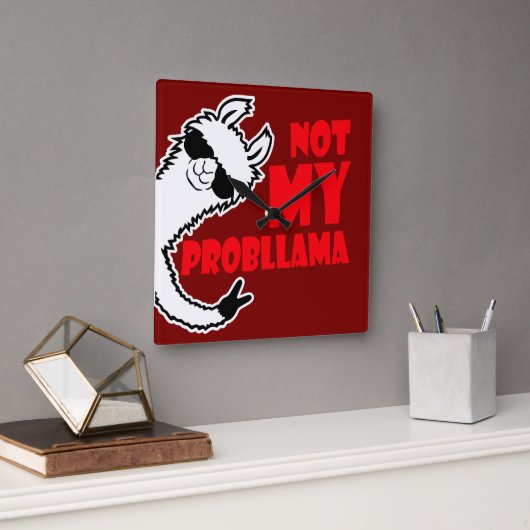 Llama Not My Probllama ピースハンドサングラス スクエア壁時計 (オフィス)