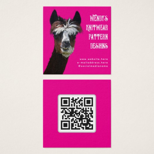 Llama Pink QR code Fiber Business Cards (正面&裏面)