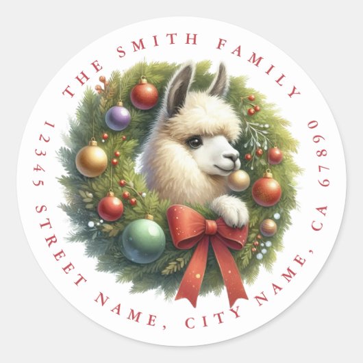 Llama Return Address Labels ラウンドシール (正面)