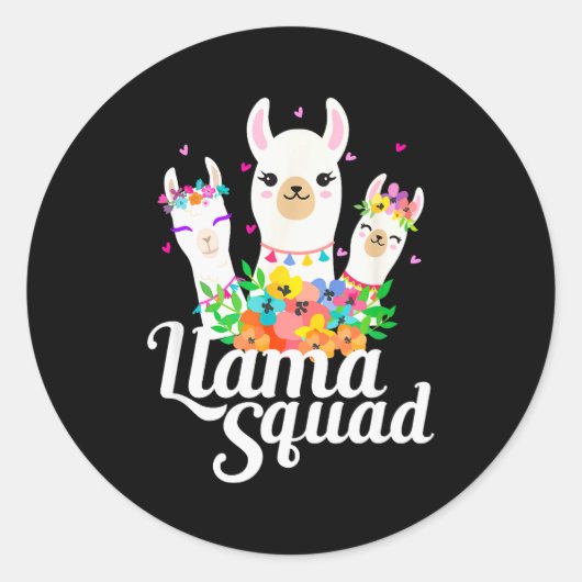 Llama Squad Funny Cute Llama Matching  ラウンドシール (正面)