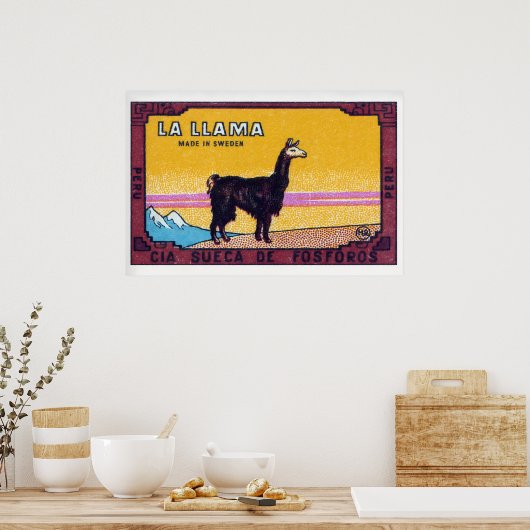 Llama Standing Peru 1920s-30s Matchbox Label ポスター (キッチン)