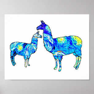 Llama Starry Night, Van Gogh, Poster ポスター