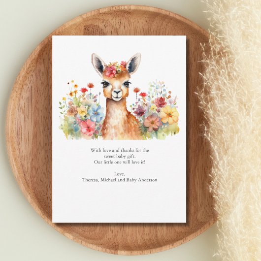 Llama Wildflowers ベビーシャワーのサンクスカード