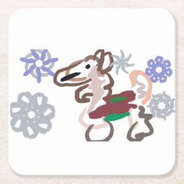 Llama winter fun スクエアペーパーコースター