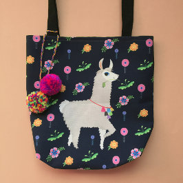 Llama with Flowers トートバッグ