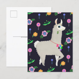 Llama with Flowers ポストカード
