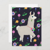 Llama with Flowers ポストカード (正面/裏面)