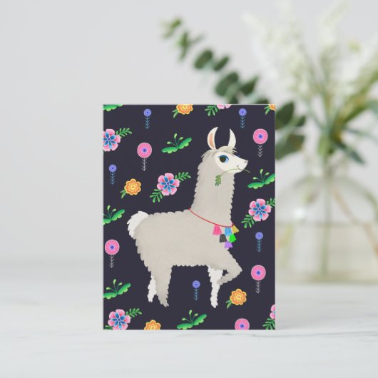 Llama with Flowers ポストカード (スタンド正面)