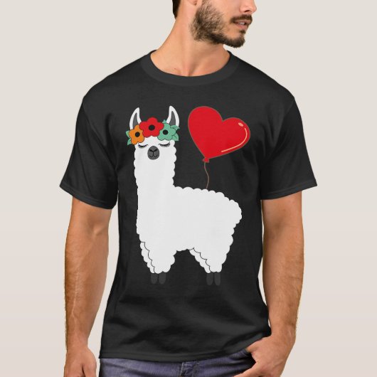 Llama With Heart Balloon Valentines Day Love Boys Tシャツ (正面)