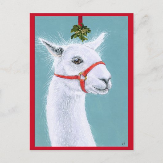 Llama with Mistletoe Christmas Holiday post card ポストカード (正面)