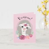 Llama With Roses "Bonjour "甘い女性 カード (黄色い花)