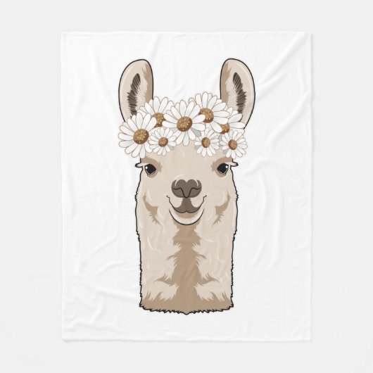 Llama with white Blossoms フリースブランケット (正面)