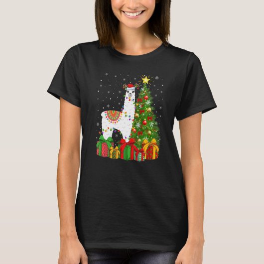 Llama  Xmas Holiday Santa Llama Christmas Tree Tシャツ (正面)