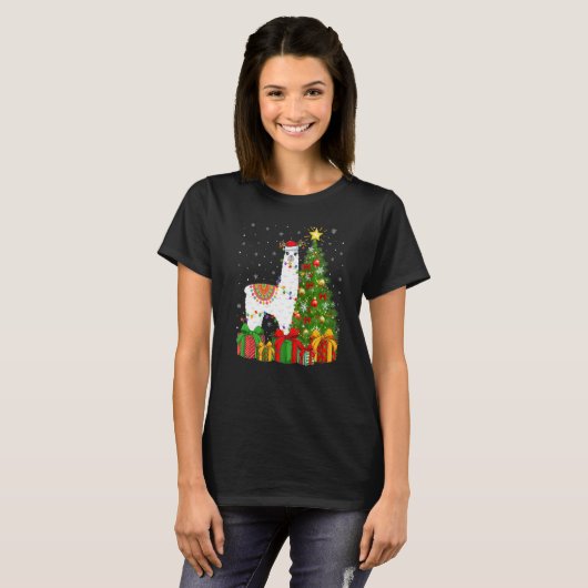Llama  Xmas Holiday Santa Llama Christmas Tree Tシャツ (正面フル)