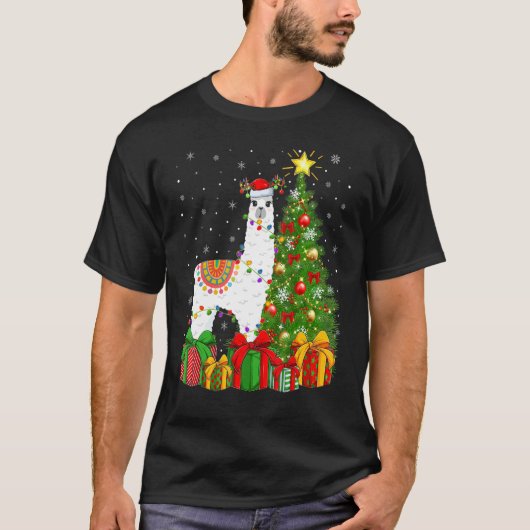 Llama   Xmas Holiday Santa Llama Christmas Tree Tシャツ (正面)