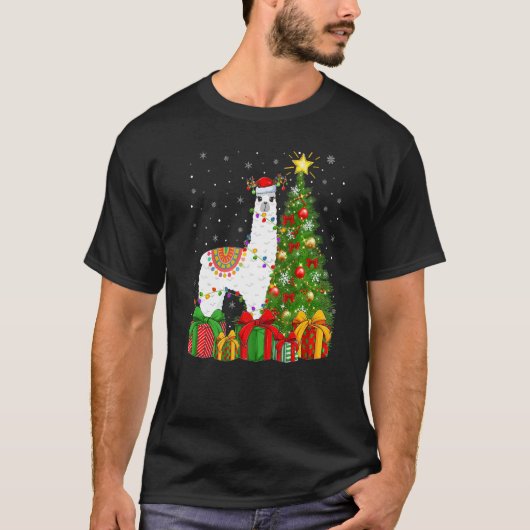 Llama Xmas Holiday Santa Llama Christmas Tree Tシャツ (正面)