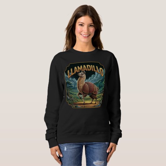 Llamadillo Illustration – Llama Armadillo Funny スウェットシャツ (正面フル)