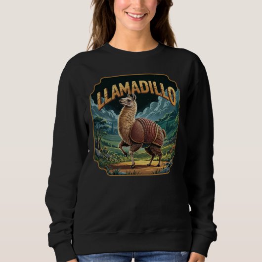 Llamadillo Illustration – Llama Armadillo Funny スウェットシャツ (正面)