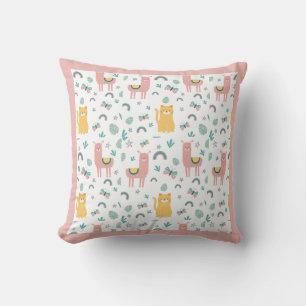 Llamas Cats Alapaca Pink Name Animals Boho クッション