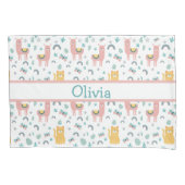 Llamas Cats Alapaca Pink Name Animals Boho 枕カバー (正面)