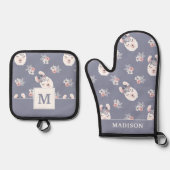 Llamas & Flowersパターン 鍋つかみ&鍋敷きセット (正面)