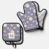 Llamas & Flowersパターン 鍋つかみ&鍋敷きセット (正面/裏面)