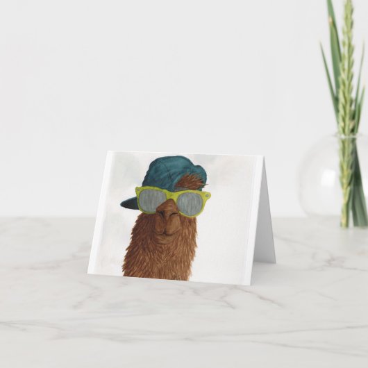 Llamas in Shades:6月グリーティングカード4"x5.6" シーズンカード (正面)