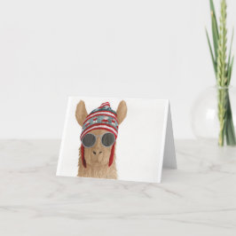 Llamas in Shades: 7月グリーティングカード4"x5.6" シーズンカード