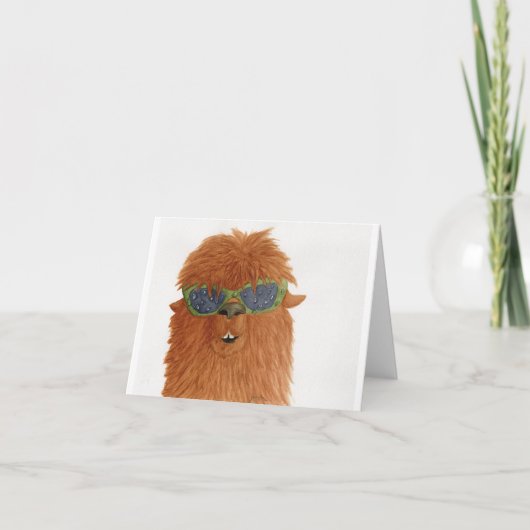 Llamas in Shades: April Greeting Card 4"x5.6" シーズンカード (正面)