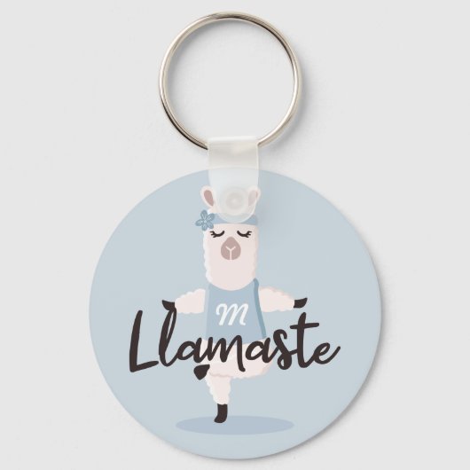 Llamaste Cute Blue Llama Yoga Character Monogram キーホルダー (正面)